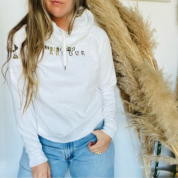 UNDER ARMOUR White Tan Beige Camo Logo Pullover Hoodie Sweatshirt Sweater Top M - Picture 8 of 8